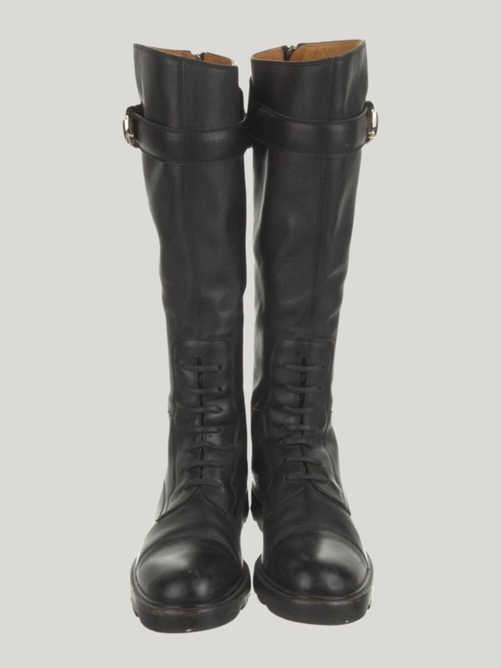 Gucci Black Leather Knee-high Combat Boots Women's Size 7.5